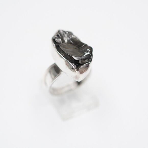 Natural Shungite Ring 925 Sterling Silver Freeform Bezel set Handmade Ring 7 - Picture 3 of 14
